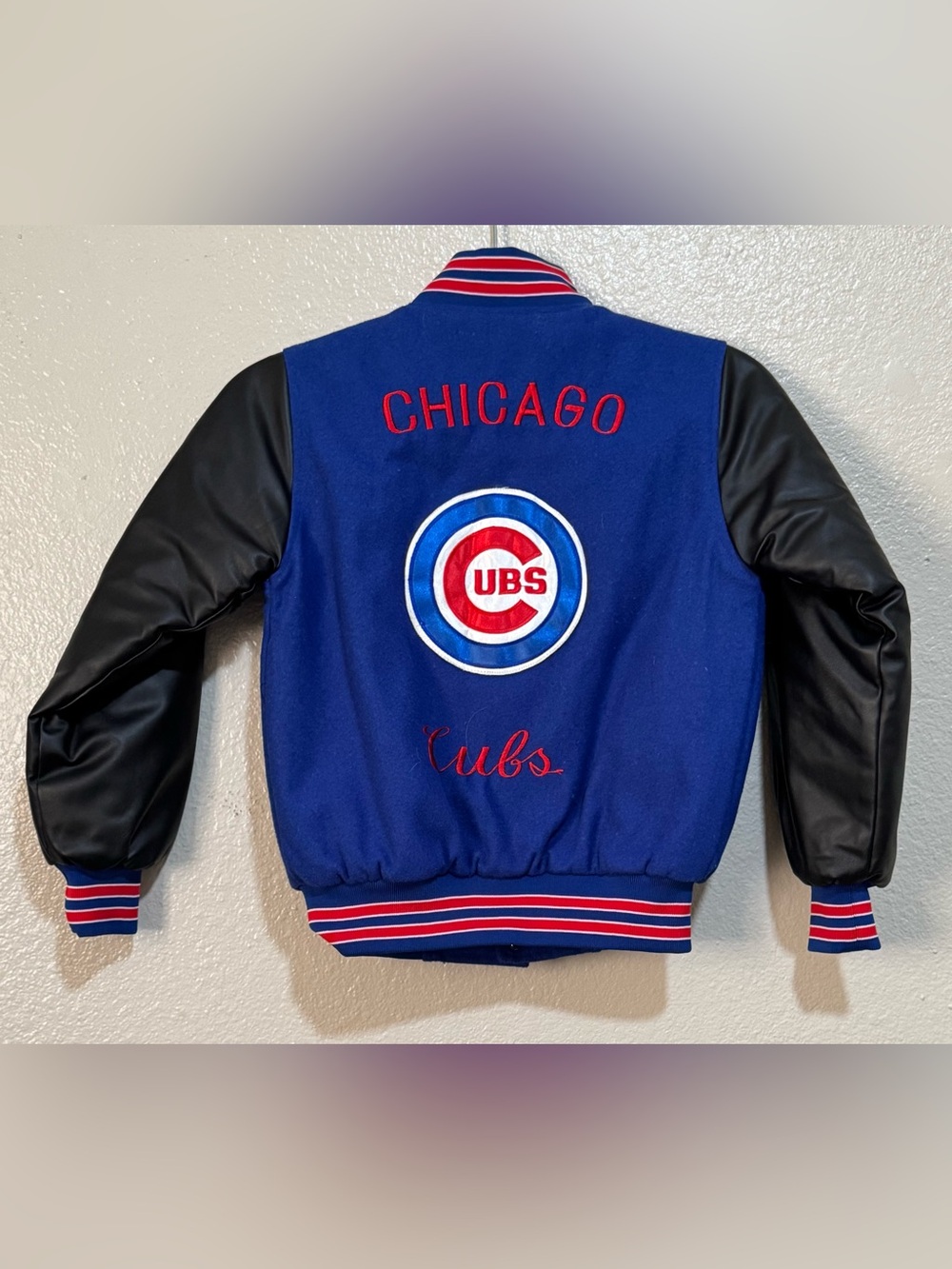 Kids Sz. 6 Chicago Cubs Quilted Bomber Varsity Lettermen Snap Jacket Coat